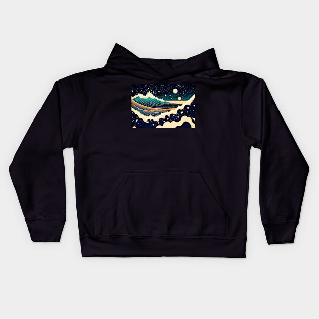 Night Ocean with Stars Kids Hoodie by ArtFactoryAI